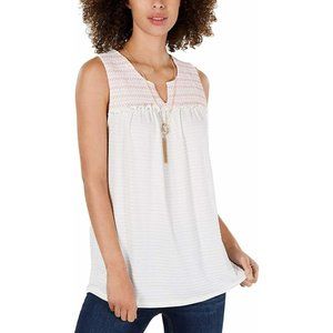 Style & Co Embroidered Yoke Ruffle Trim Top Pink
